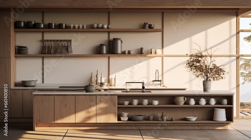 future kitchen decor theme inspired by Japanese minimalism  featuring clean lines  Zen-inspired details  and natural materials