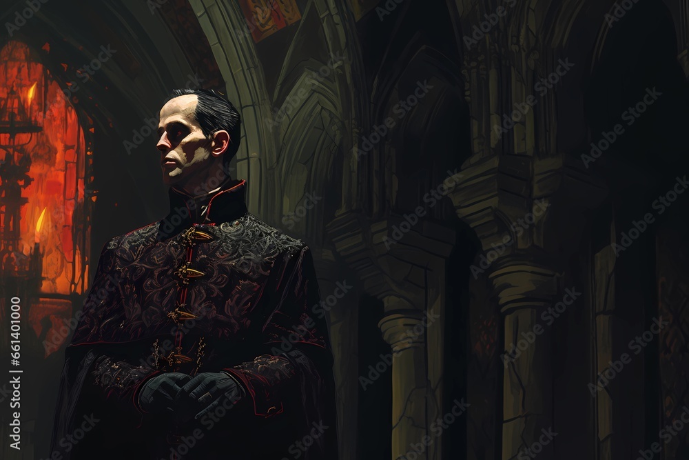 Fantasy background, an inquisitor in a gloomy church