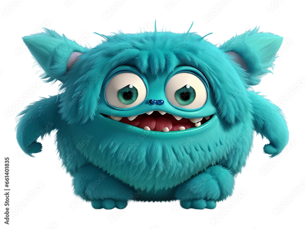 Cute and funny blue monster 3D cartoon character on transparent background. Generative Ai. Cute and funny blue monster 3D cartoon character on transparent background. Generative Ai.