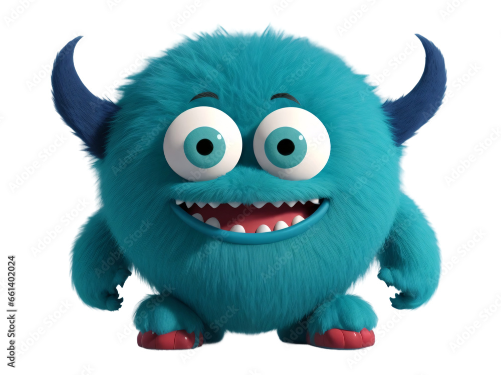 Cute and funny blue monster 3D cartoon character on transparent background. Generative Ai. Cute and funny blue monster 3D cartoon character on transparent background. Generative Ai.