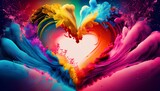 Burning heart in the dark background in different colors