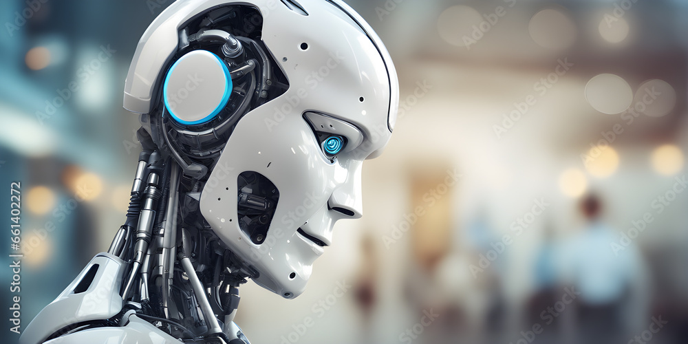 Fototapeta premium Smart AI robot machine high technology professional to the future background empty space for design