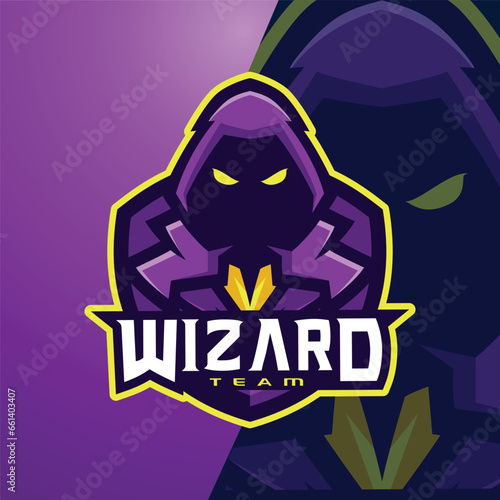 Violet Mystic Wizard Team e-Sport Emblem Badge Esport Logo Game Design. Identity for gamer streamer
