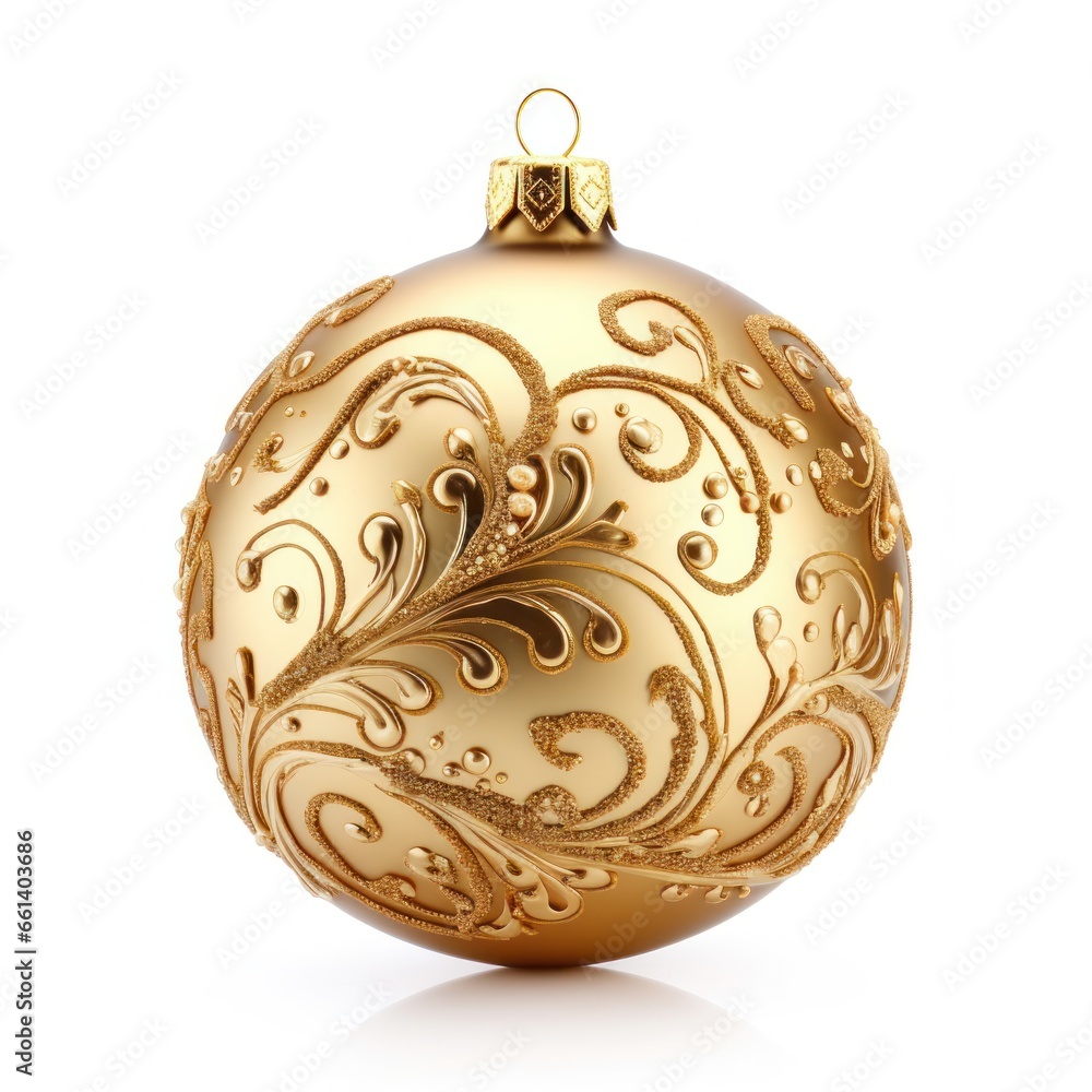 Christmas golden ball isolated on white background. Close up. Christmas golden ball isolated on white background. Close up.