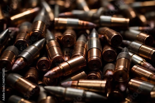 A lot of metal bullets for guns and weapon photo