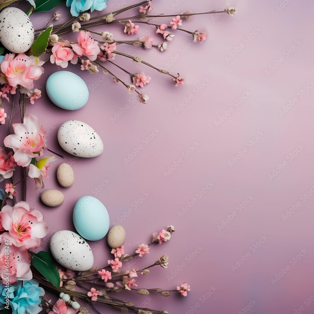 easter eggs and flowers background 