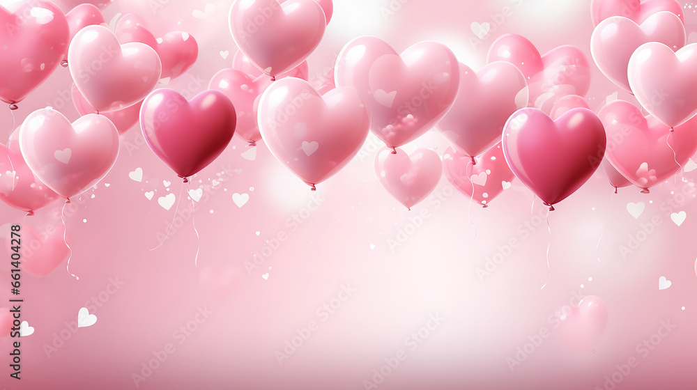 Beautiful abstract wallpaper, background with hearts, balloons, confetti, Valentine's Day. generative ai