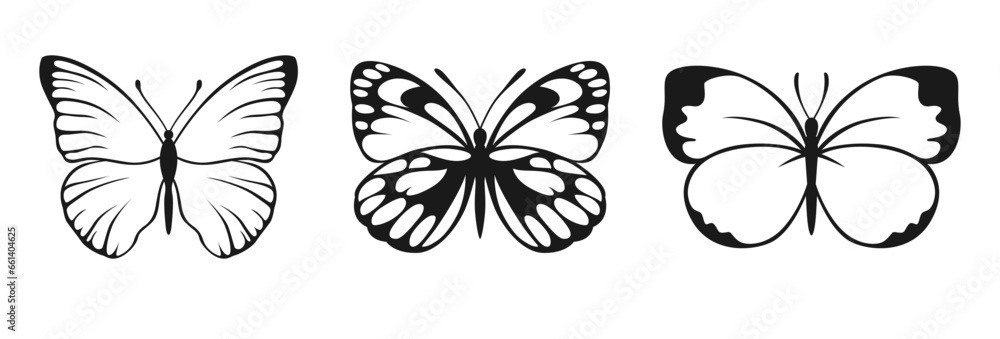 Butterfly Vector Silhouettes. Decorative Insect Collection. Winged Animals Illustration