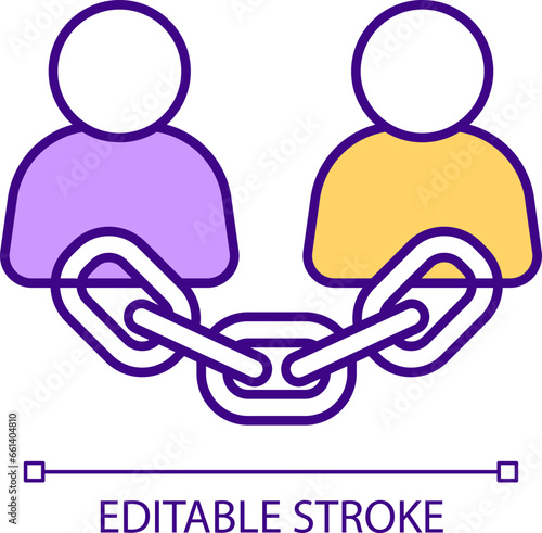 2D editable dependency icon representing codependent relationship, isolated vector, multicolor thin line illustration.