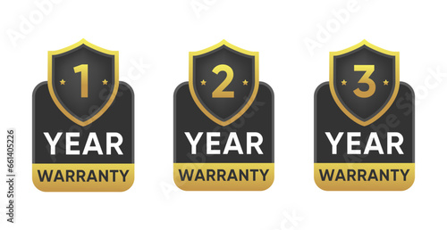 Set of 1 Year warranty, 2 Year warranty, 3 Year warranty, Badge Sign illustration Vector design	 photo