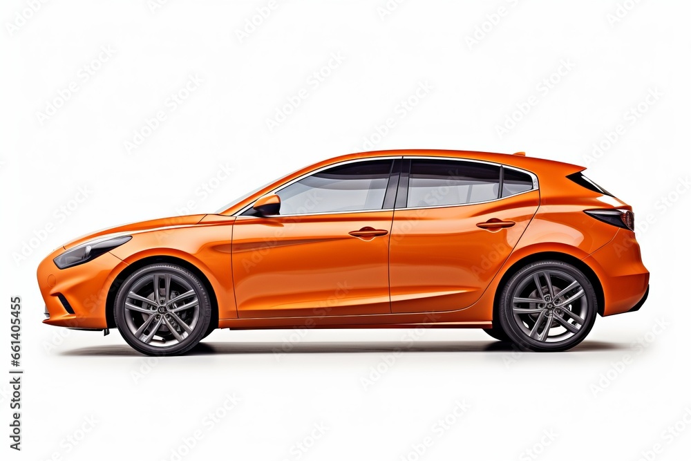 Modern bright orange car isolated on a white background. Profile