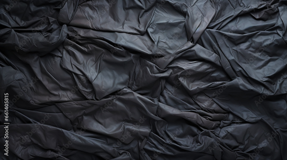 Black crumpled paper texture. Blank dark background with creases. Generative AI Black crumpled paper texture. Blank dark background with creases. Generative AI