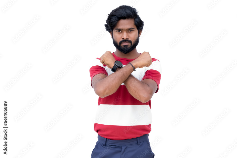 a man with a watch on his wrist posing for a picture with his hands crossed in front of his chest