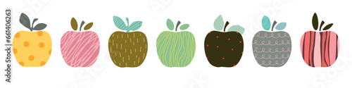 Set of seven cartoon abstract apple on white background. Vetor illustration