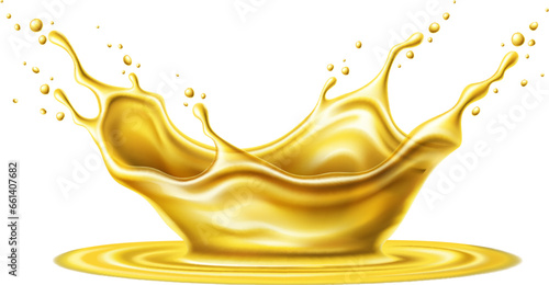 Oil corona splash with drops, 3d vector Splashing