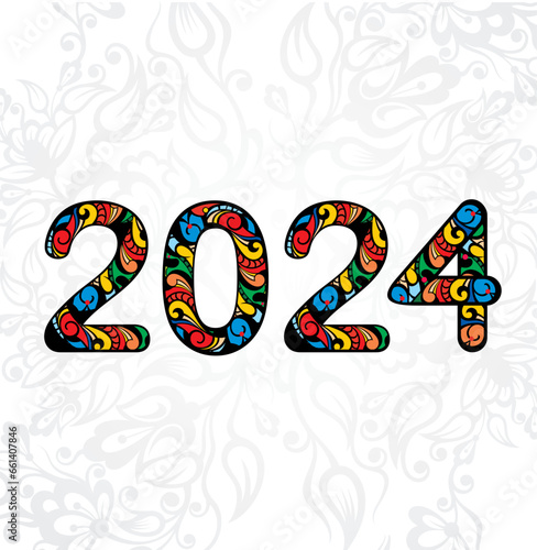 Happy new year 2024 design. With colorful truncated number illustrations.  new year 2024 celebration.