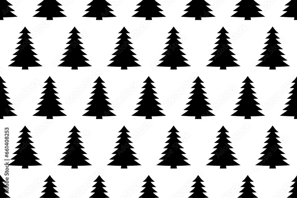 Fototapeta premium Seamless fir pattern. Black and white Christmas trees repeating seamless pattern.