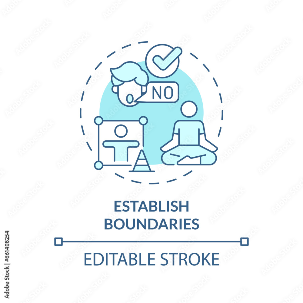 2D editable thin line icon establish boundaries concept, isolated monochromatic vector, blue illustration representing parenting children with health issues. 2D editable thin line icon establish boundaries concept, isolated monochromatic vector, blue illustration representing parenting children with health issues.