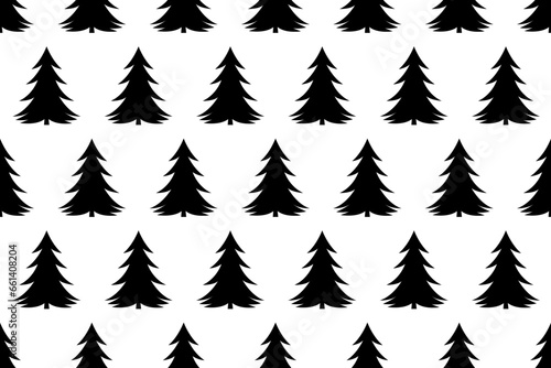 Seamless fir pattern. Black and white Christmas trees repeating seamless pattern.