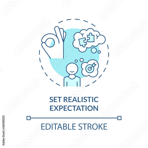 Wallpaper Mural 2D editable thin line icon set realistic expectations concept, isolated monochromatic vector, blue illustration representing parenting children with health issues. Torontodigital.ca