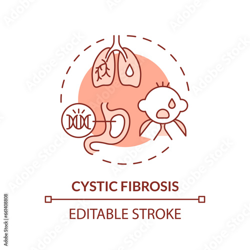 2D editable thin line icon cystic fibrosis concept, isolated monochromatic vector, red illustration representing parenting children with health issues.