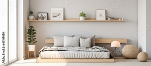 Scandinavian style interior design for a modern small bedroom With copyspace for text © 2rogan