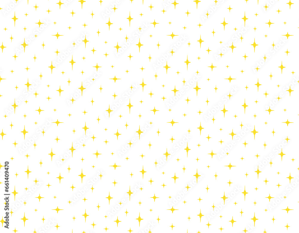 Yellow stars pattern on a transparent background, seamless pattern for design, space vector graphics. Starry sky