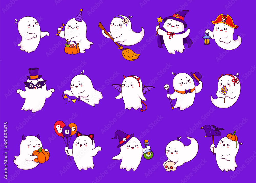 Cartoon Halloween kawaii cute ghost characters