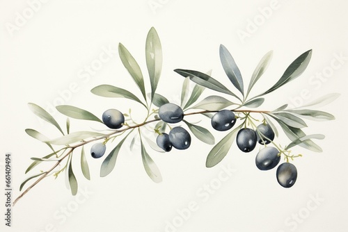 Watercolor olive branch. Generative AI