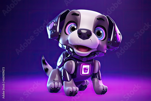Petfluencers - The Dog s Dream Adventure  Transformed into a Small Tail-Wagging Robot on Purple Background