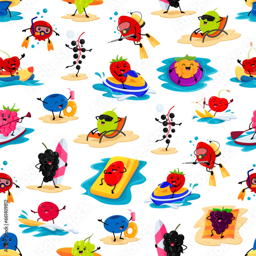 Cartoon berry on summer vacation seamless pattern