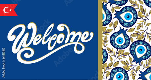 Vector illustration of evil eye - Turkish amulet.Welcome to Turkey