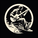 Guitarist logo, black and white, AI generated Image