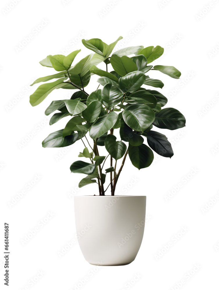 Large Potted Plant with Sparse Foliage: Pure White Isolated on Transparent or White Background, PNG Large Potted Plant with Sparse Foliage: Pure White Isolated on Transparent or White Background, PNG