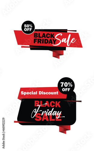 Vector illustration Black friday sale callouts set template 50% off special offer red and black