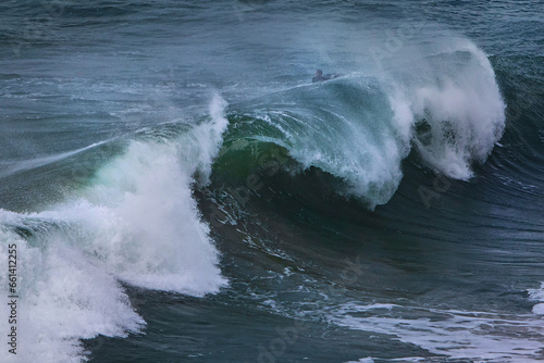 Wild wave in Nazare at the Atlantic ocean coast of Centro Portugal