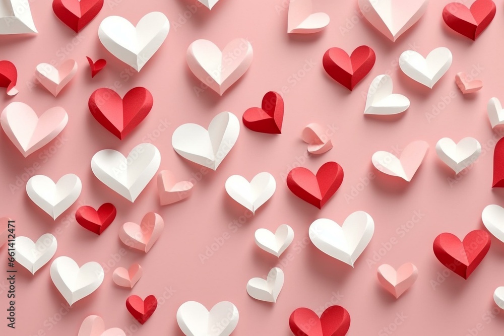 Romantic paper hearts on a 3D Valentine's Day card backdrop for love, wedding, or Valentine's Day celebrations. Generative AI