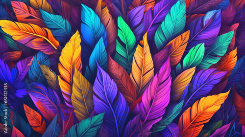 Artistic Colorful Feather Wallpaper: A Vibrant Background Created with generative AI tools. © Ivan cardona