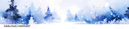 Winter background with snowflakes and fir trees. Watercolor illustration. AI generated