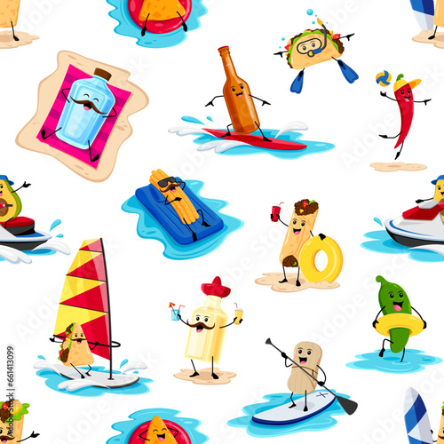 Cartoon tex mex food characters seamless pattern