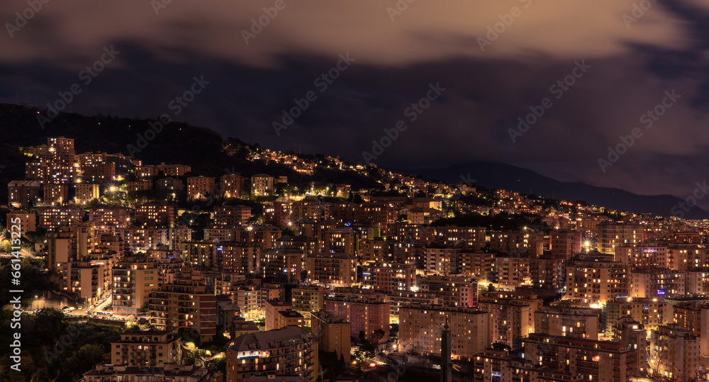 Residential areas of Genoa by night