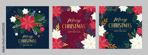 Christmas greeting card template. Merry christmas social media post template set