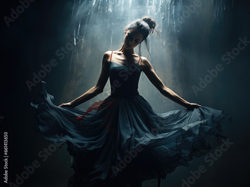 Grace in the Abyss. A Contemporary Dancer's Serene Performance in Ethereal Light