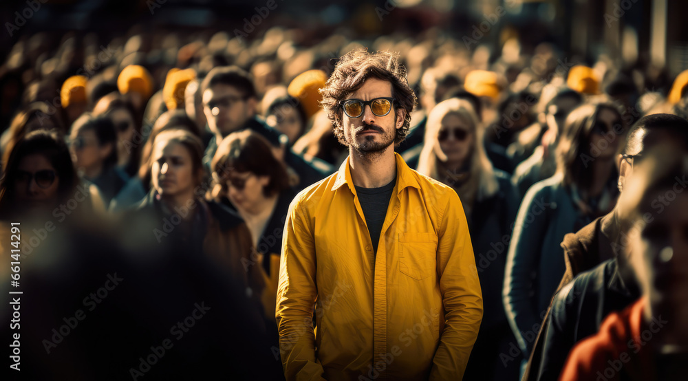 a man standing with crowd