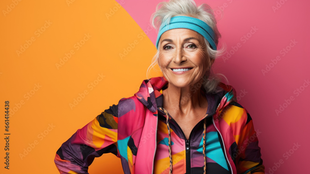 A woman embraces the 90s look with bold fashion choices and a confident demeanor A woman embraces the 90s look with bold fashion choices and a confident demeanor