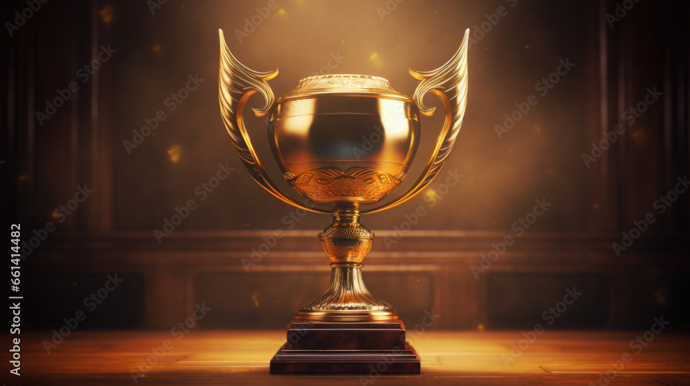 A gold trophy stands tall in the background, celebrating triumph and glory. A gold trophy stands tall in the background, celebrating triumph and glory.