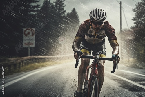 cycler riding a bicycle in harsh weather