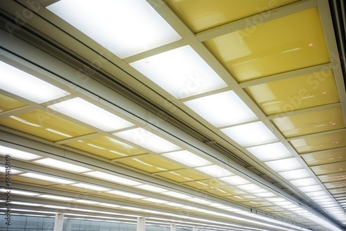 Fluorescent lamps line on metro station