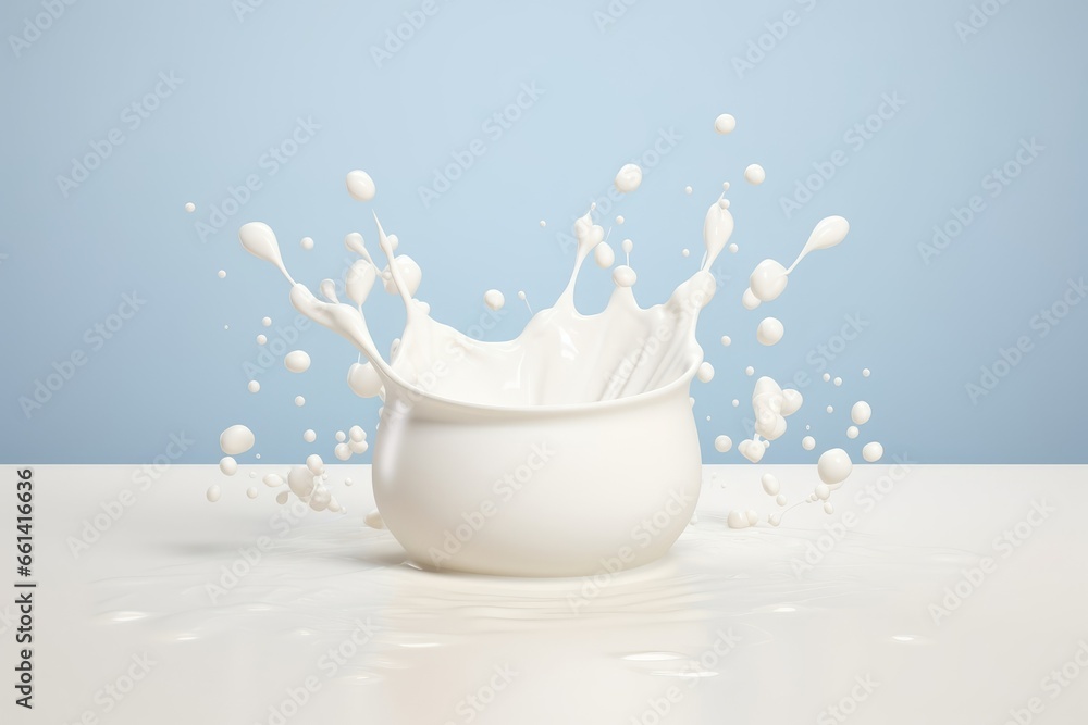 Milk splash with white podium, mockup background for milk product display, 3d rendering, Generative AI Milk splash with white podium, mockup background for milk product display, 3d rendering, Generative AI