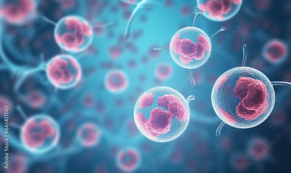 3d rendering of Human cell or Embryonic stem cell microscope background, Generative AI 3d rendering of Human cell or Embryonic stem cell microscope background, Generative AI